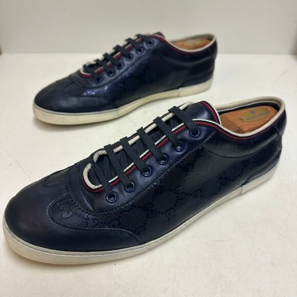 VGUC Gucci Navy Blue GG Imprime Sneakers Guccisima Canvas Leather UK 10 US 10.5 main image 10